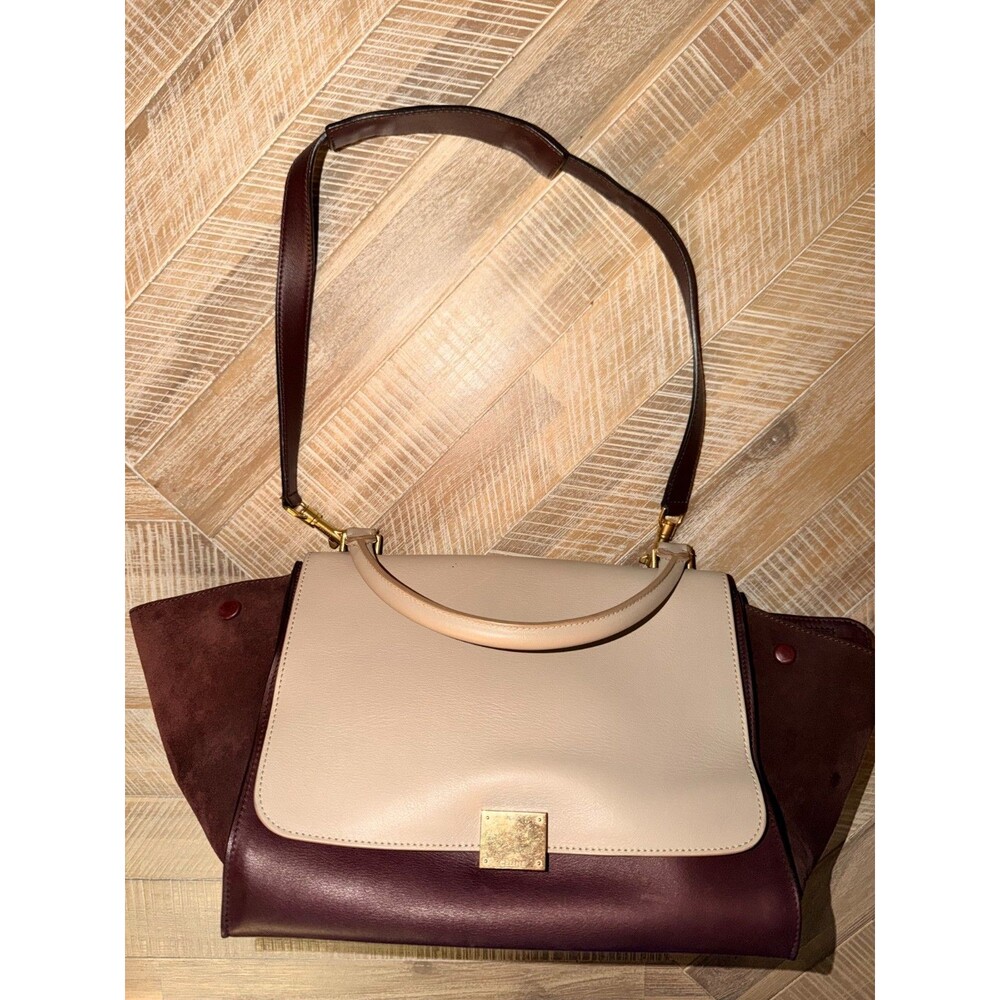 CELINE Trapeze Shoulder Bag Medium Multicolor Leather Burgundy Tan